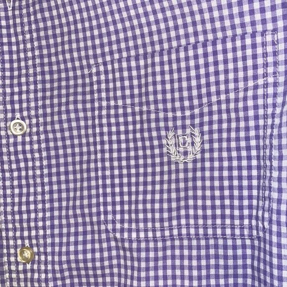 Chaps easy care Men’s lavender & white gingham checkered button down shirt M - Picture 9 of 16